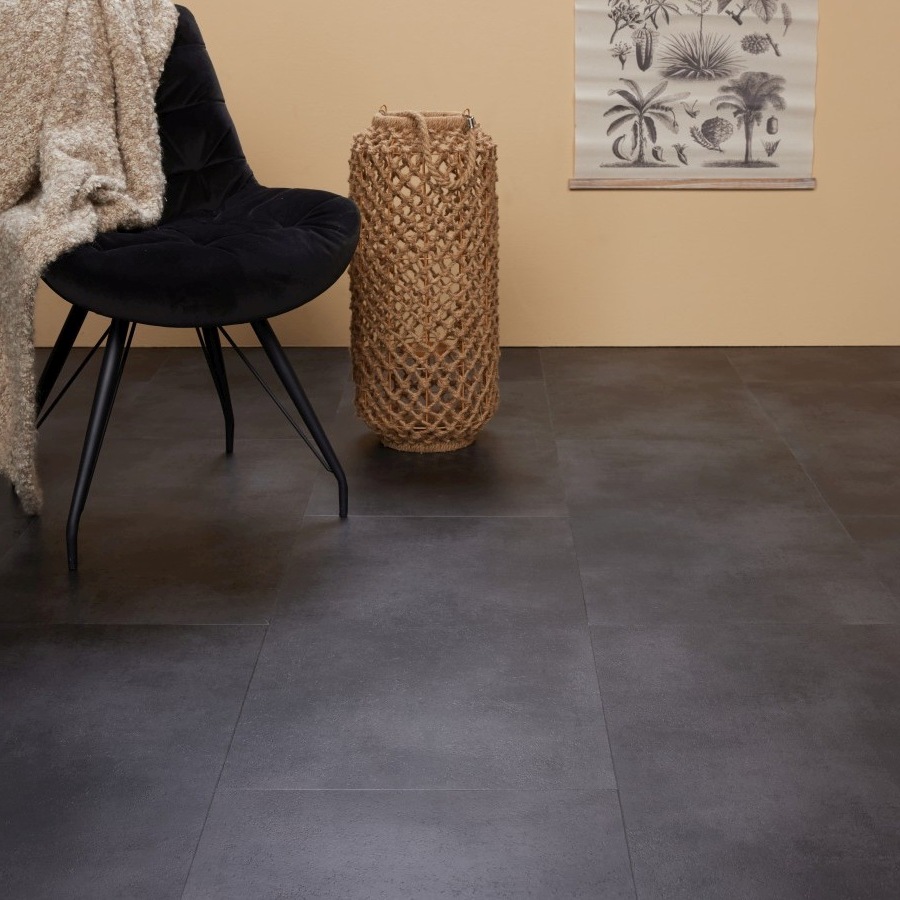 Betonlook donkergrijs tegel PVC-vloer