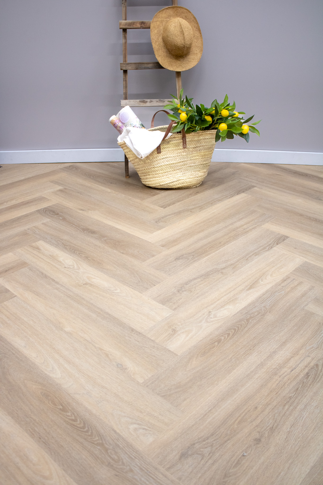 Whitewash eiken visgraat plak-PVC Whitewash eiken visgraat plak-PVC